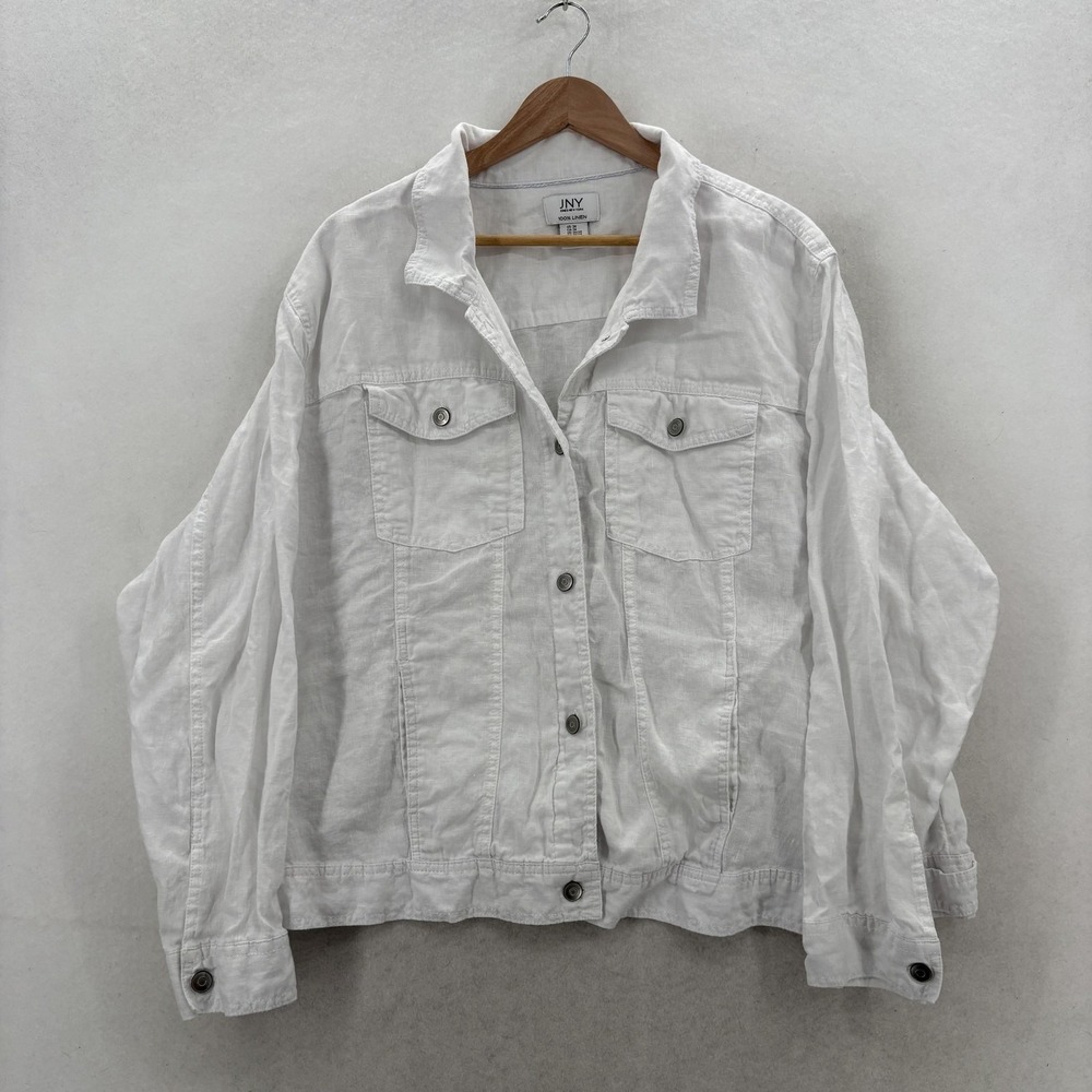 Jones New York Jacket Womens Plus 3X White 100% Linen Button Front Lightweight